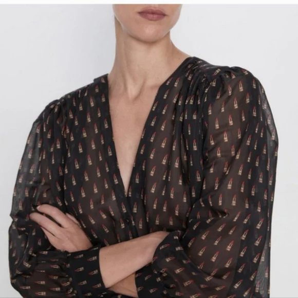 Zara Black Lipstick Print Bodysuit - Picture 2 of 5